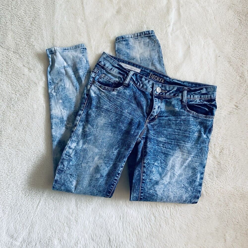 Vintage Y2K Low Rise Super Skinny Acid Wash Denim Jeans juniors size 11